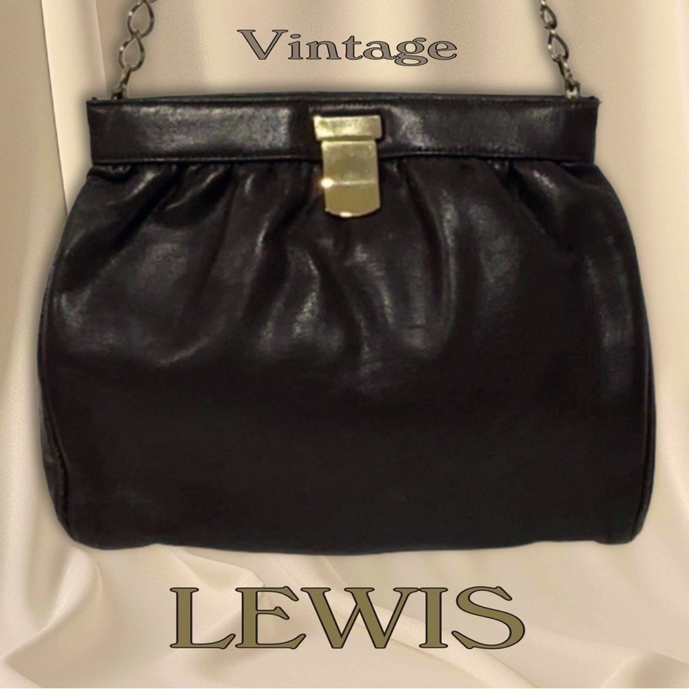 LEWIS Vintage Mid Twentieth Century Dark Brown Leather Chain Shoulder Bag